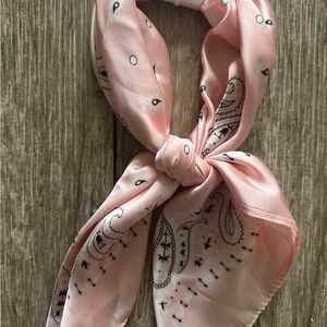 Pink Paisley faux Silk Scarf for hair, bag or neck.